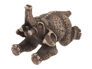 RUSSIAN SOLID SILVER FIGURE OF ELEPHANT WITH RUBY EYES
