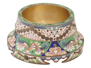 RUSSIAN SILVER AND CLOISONNE ENAMEL CAVIAR DISH