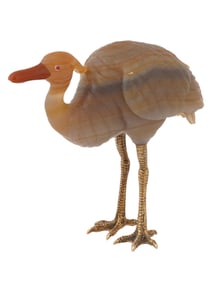RUSSIAN AGATE HERON FIGURINE SILVER FEET AND RUBY EYES