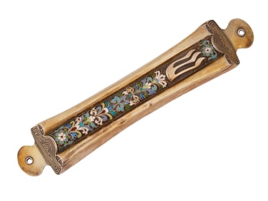 RUSSIAN JUDAICA SILVER CLOISONNE ENAMEL MEZUZAH CASE