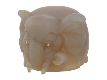 RUSSIAN AGATE ELEPHANT STIRRUP CUP W DIAMOND EYES