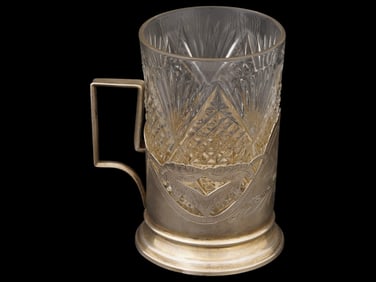 ARMENIAN SOVIET ERA SILVER TEA GLASS HOLDER W CUP