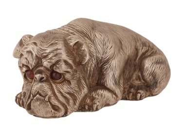 RUSSIAN SILVER FIGURE OF A BULLDOG W GEMSTONE EYES