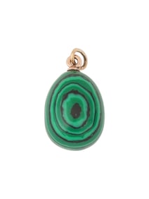 RUSSIAN 14K GOLD CARVED MALACHITE EASTER EGG PENDANT