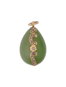 RUSSIAN 14K GOLD DIAMONDS AND JADE EGG PENDANT