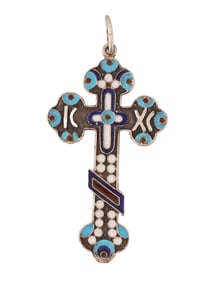 RUSSIAN 84 SILVER ENAMEL ORTHODOX CROSS PENDANT