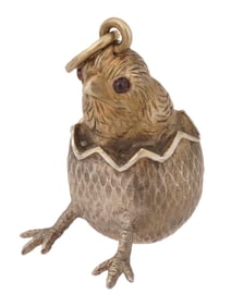 RUSSIAN GILT SILVER EASTER EGG PENDANT W GEMSTONES EYES