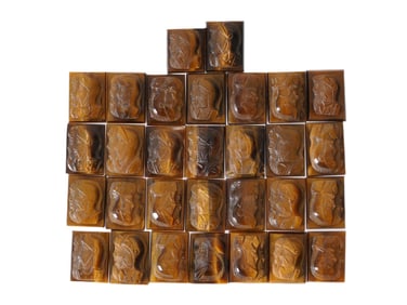 COLLECTION OF PORTRAIT CARVED TIGERS EYE STONE CAMEOS