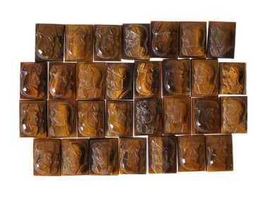 VINTAGE ANTIQUE CARVED TIGERS EYE RELIEF PROFILE CAMEOS