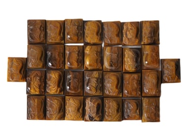 VINTAGE ANTIQUE CARVED TIGERS EYE RELIEF PROFILE CAMEOS