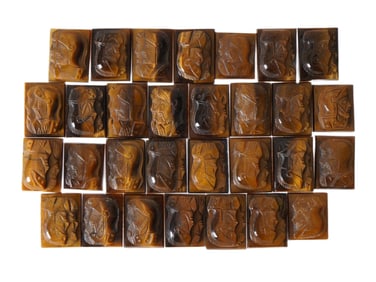 COLLECTION OF PORTRAIT CARVED TIGERS EYE CAMEOS