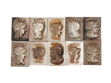 ANTIQUE VINTAGE GRECO ROMAN PROFILE CARVED SHELL CAMEOS