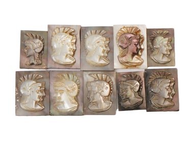 ANTIQUE VINTAGE GRECO ROMAN PROFILE CARVED SHELL CAMEOS
