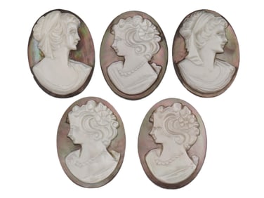 VINTAGE SHELL CAMEOS WITH HAND CARVED FEMALE PROFILES
