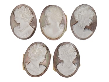 VINTAGE SHELL CAMEOS WITH HAND CARVED FEMALE PROFILES
