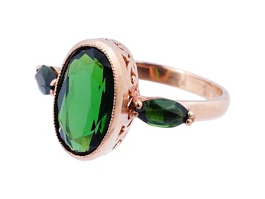 RUSSIAN 14K PINK GOLD TOURMALINE STONES JEWELRY RING