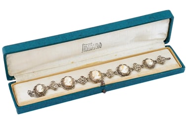 SILVER HAND CARVED CAMEO BRACELET WITH FILIGREE