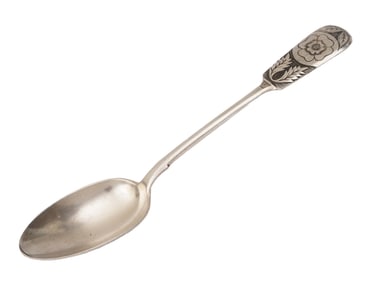 RUSSIAN TABLE SILVER SPOON W ENGRAVED FLORAL MOTIFS