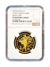 RUSSIA 100 ROUBLES 1997 GOLD BALLET NGC PF68