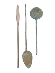 ANCIENT ROMAN BRONZE SPOONS AND SILVER MEDICAL TOOL