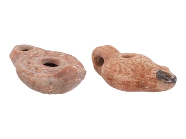 2 ANCIENT ROMAN TERRACOTTA OIL LAMPS 100 TO 300 AD