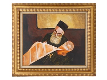 VINTAGE OIL JUDAICA PORTRAIT PAINTING BY J WOLF