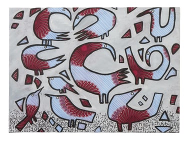 LANRE BURAIMOH NIGERIAN PAINTING ON FABRIC W COA