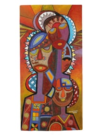 ACRYLIC AND BEADS PAINTING BY JIMOH BURAIMOH W COA