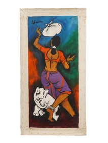 MID CENTURY INDIAN SCHOOL PAINTING SIGNED HUSAIN