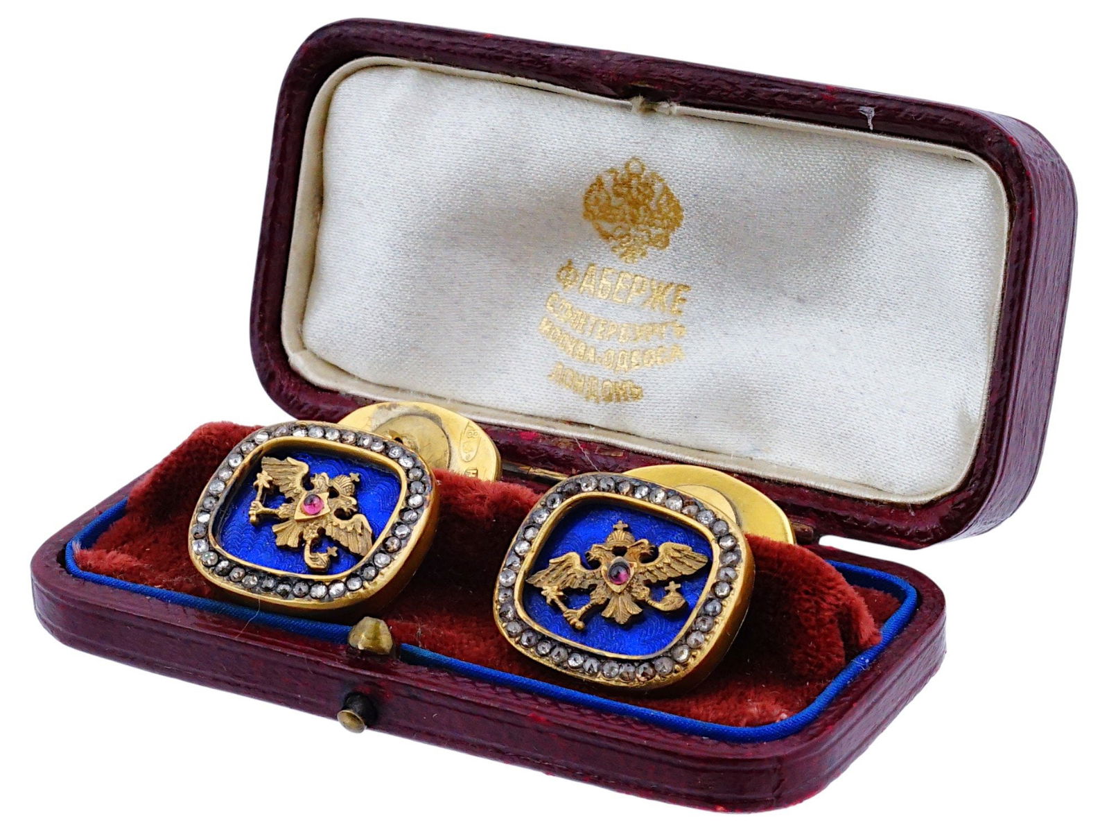 RUSSIAN GILT SILVER ENAMEL DIAMOND EAGLE CUFFLINKS (1 of 14)