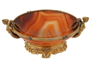 RUSSIAN GILT SILVER AND AGATE BOWL WITH DIAMONDS