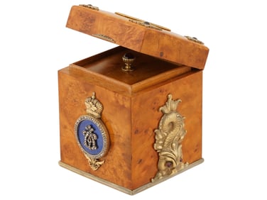 RUSSIAN BIRCH TEA BOX WITH SILVER ENAMEL DIAMONDS