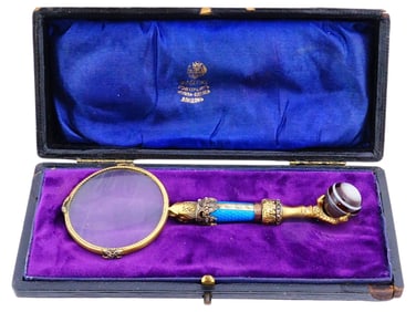 RUSSIAN SILVER ENAMEL AGATE AND DIAMOND MAGNIFIER