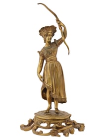 ANTIQUE GILT BRONZE SCULPTURE NATIVE AMERICAN HUNTRESS