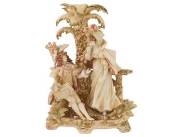 VINTAGE HAND PAINTED PORCELAIN FIGURAL COUPLE SCULPTURE