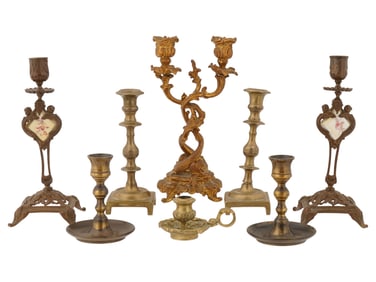 ANTIQUE AND VINTAGE BRASS AND BRONZE CANDLE HOLDERS