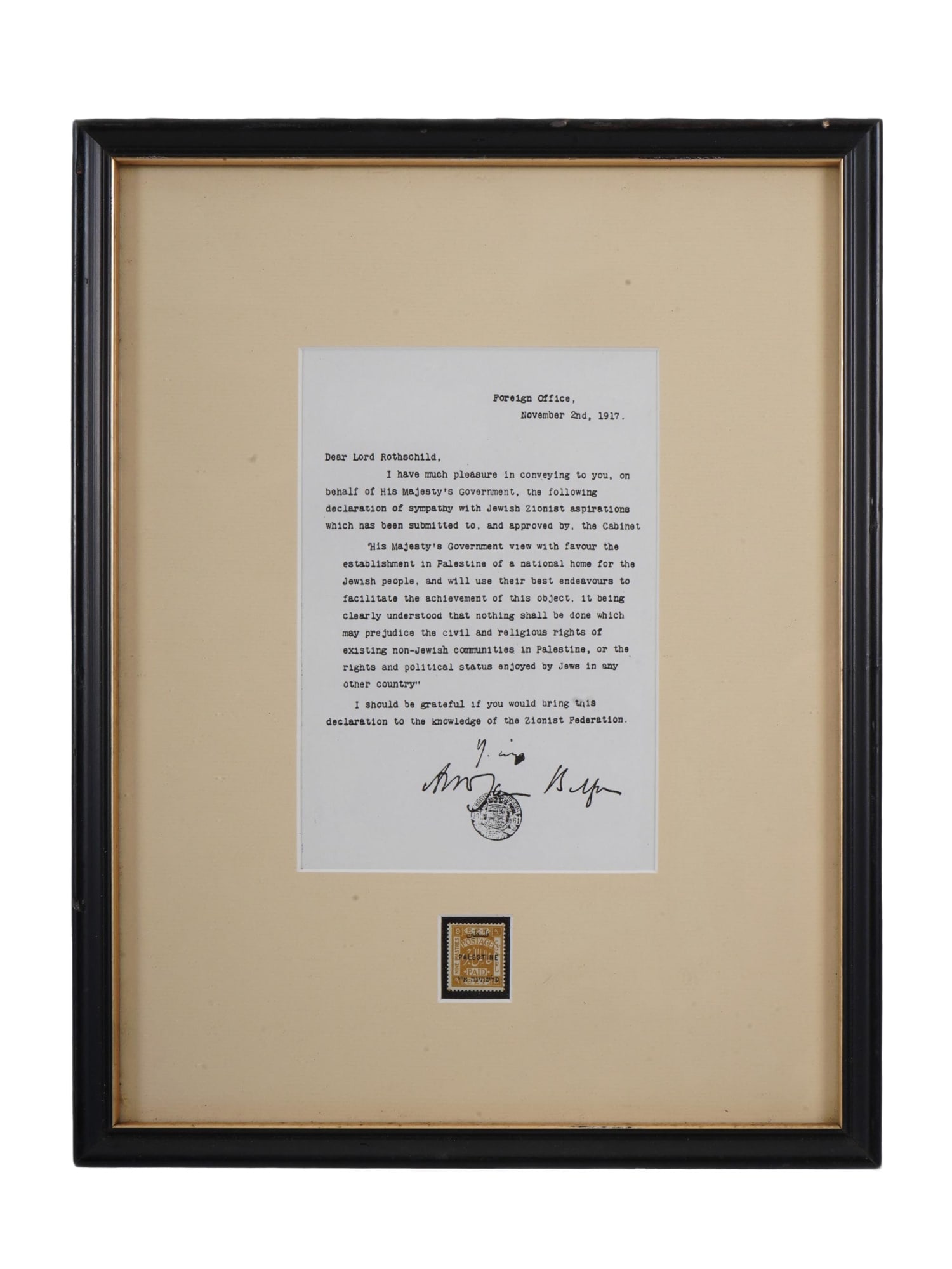 THE BALFOUR DECLARATION AND PALESTINE POST STAMP (1 of 4)