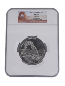 2014 ARCHES QUARTER DOLLAR GRADED SILVER COIN BY NGC