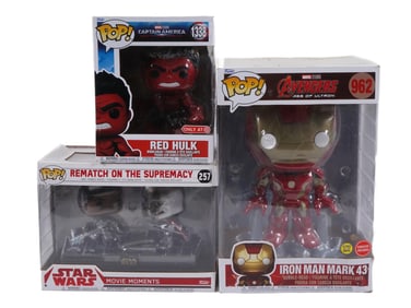 THREE FUNKO POP MARVEL AND STAR WARS VINYL FIGURES IOB