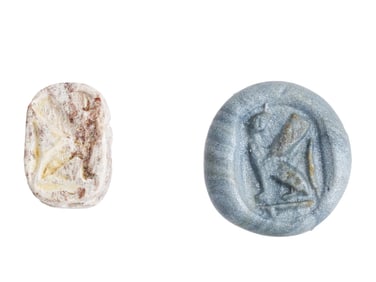 ANCIENT EGYPTIAN STEATITE SCARAB BEAD W SPHYNX IMAGE