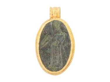 ANCIENT GREEK GOLD AND BRONZE INTAGLIO PENDANT