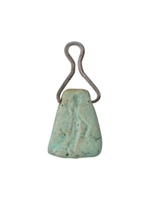 ANCIENT EGYPTIAN FAIENCE AND SILVER PENDANT 700 TO 200 BC