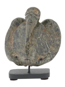 ANCIENT TAINO CARVED STONE FIGURE W METAL MUSEUM STAND