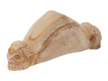 PRE COLUMBIAN TAINO ZEMI CALCITE FIGURE W TWO HEADS