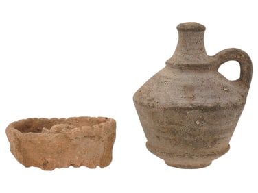 ANCIENT IRON AGE TERRACOTTA STRAINER AND PITCHER