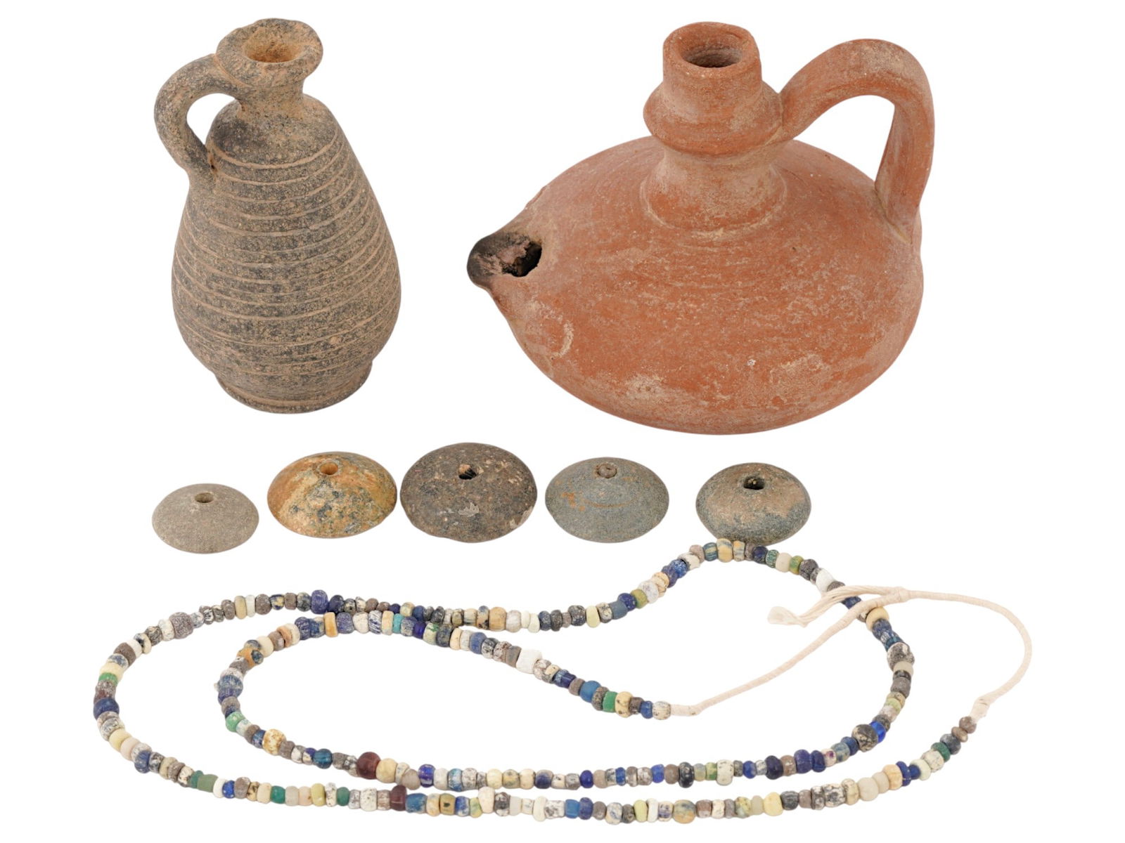 ANCIENT ROMAN ARTIFACTS NECKLACE WHORLS OIL LAMP JAR (1 of 11)