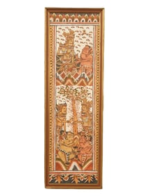 VINTAGE INDONESIAN MIXED MEDIA PAINTING ON FABRIC