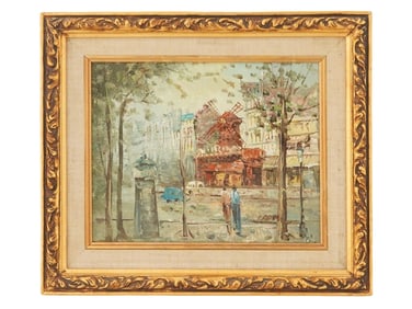 MID CENTURY PAINTING SIGNED C. ALEXIS PARISIAN SCENE
