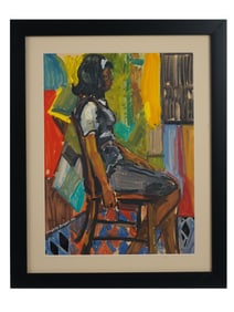 BEAUFORD DELANEY MANNER PORTRAIT MIXED MEDIA PAINTING