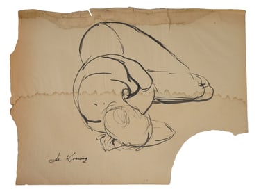 ATTR WILLEM DE KOONING PORTRAIT MIXED MEDIA PAINTING